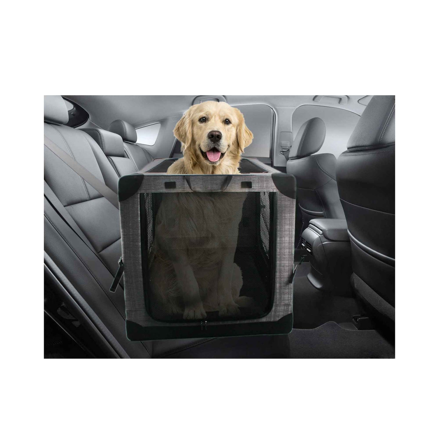 Collapsible Pet Travel Crate - Large Dog Cat Soft Foldable Portable Car Carrier