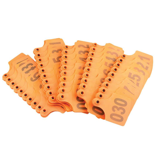 1-100 Cattle Number Ear Tag 6x7cm Set - Medium Orange Cow Sheep Livestock Label