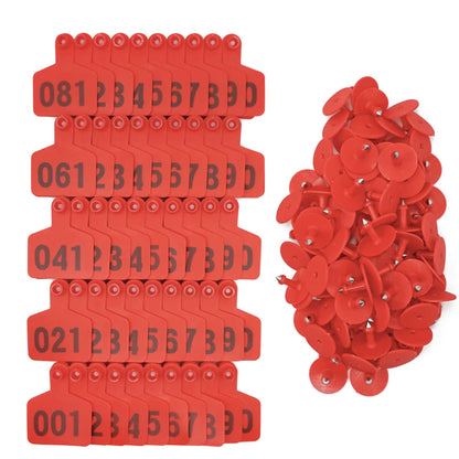 1-100 Cattle Number Ear Tag 6x7cm Set - Medium Red Sheep Livestock Label