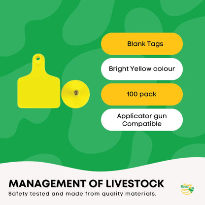 100x Cattle Ear Tags 5x4cm Set - Small Yellow Blank Sheep Pig Livestock Label