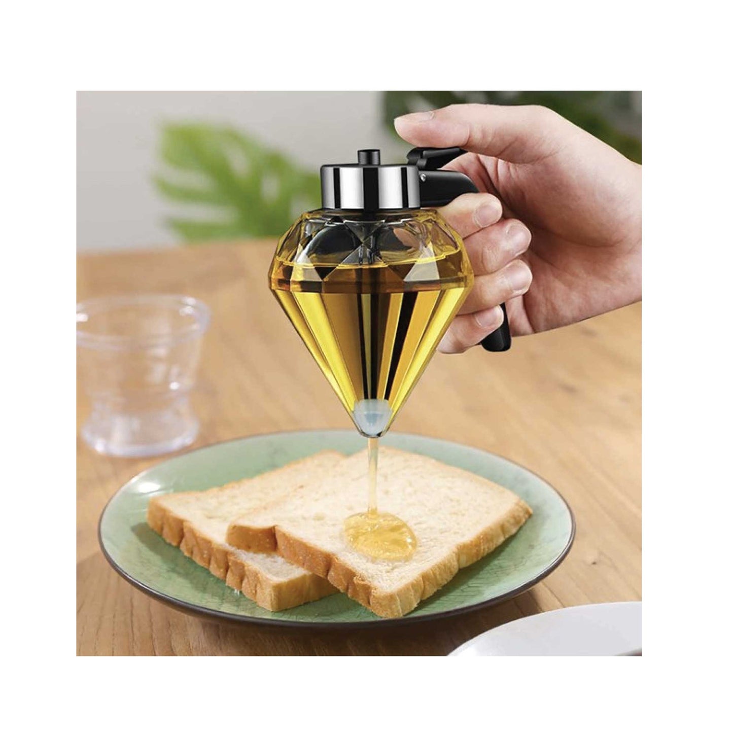 200ml Oil Honey Dispenser - Syrup Sauce Glass Pourer - Diamond Pot and Stand