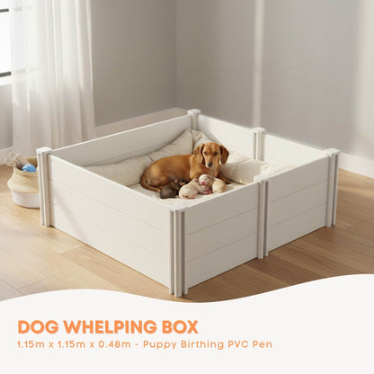 Rooster Farms 1.15m PVC Dog Whelping Box Puppy Birthing Pen - Anti-Crush Rail