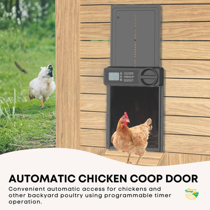 Rooster Farms Automatic Chicken Coop Door - Battery Timer Anti Pinch Safety