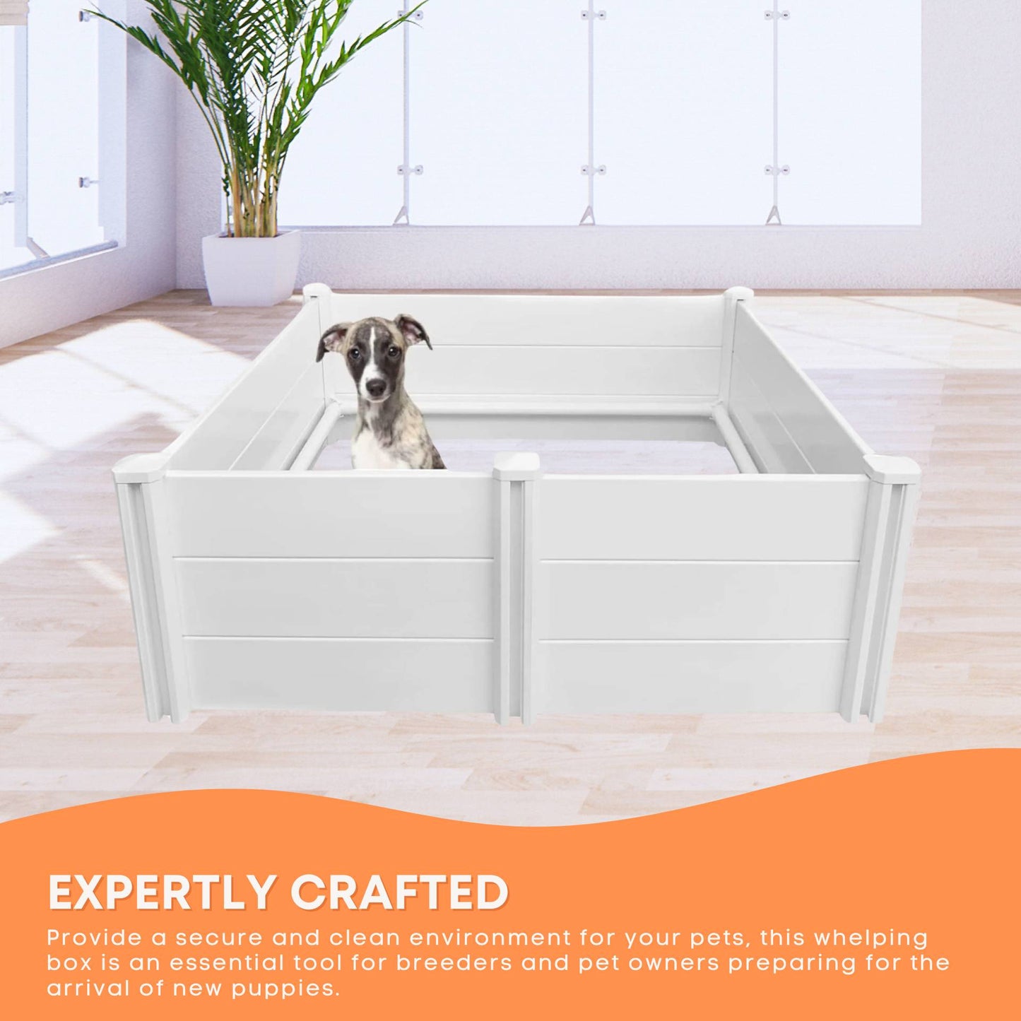 Rooster Farms Dog Whelping Box 1.48m x 1.48m x 0.48m - Puppy Birthing PVC Pen