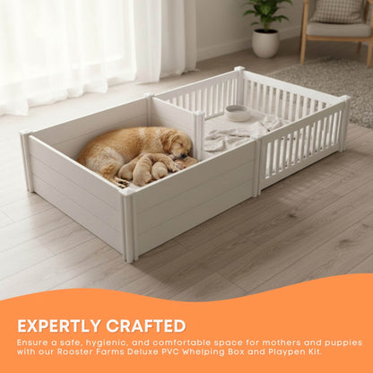Rooster Farms PVC Dog Whelping Box + Play Pen 1.9m x .95m x 0.48m - Birthing Kit