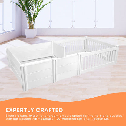 Rooster Farms PVC Dog Whelping Box + Play Pen 2.96m x 1.48m x 0.48m - Birthing Kit