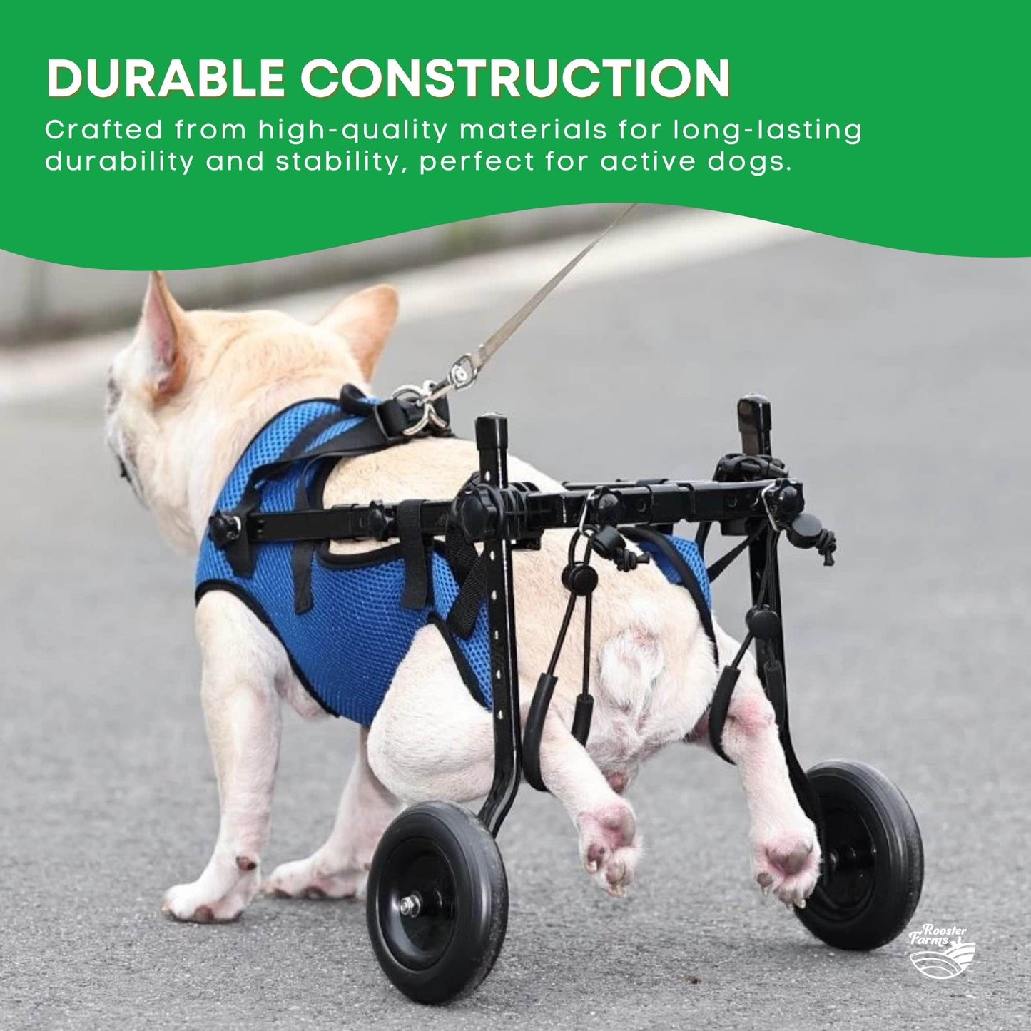 Rooster Farms Dog Wheelchair for Back Legs - Adjustable Height Mobility Aid