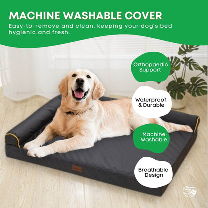 Orthopaedic Dog Bed XL Grey - Memory Foam Mattress Waterproof Removable Cover