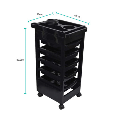 6 Tier Hairdressing Trolley Black 82x49x32cm Salon Hair Colouring Rolling Cart