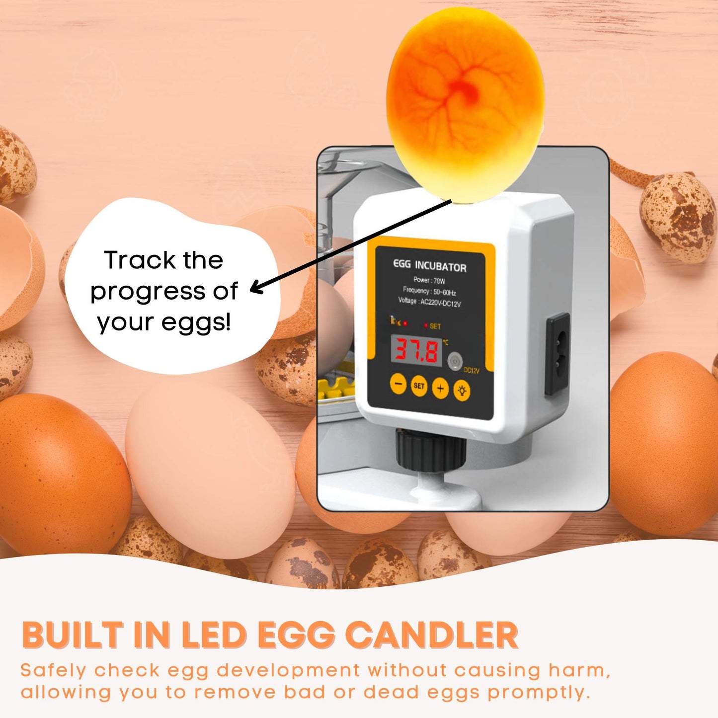 Automatic 12 Egg Incubator - Electric Digital Turning Chicken Quail Duck Hatching