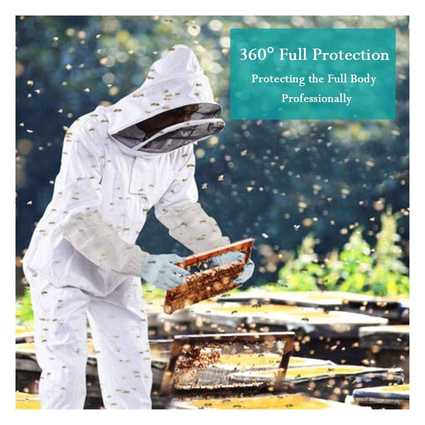 Beekeeping Suit Outfit Bee Hooded Cotton Ventilated Bee Keeping Protective Overalls