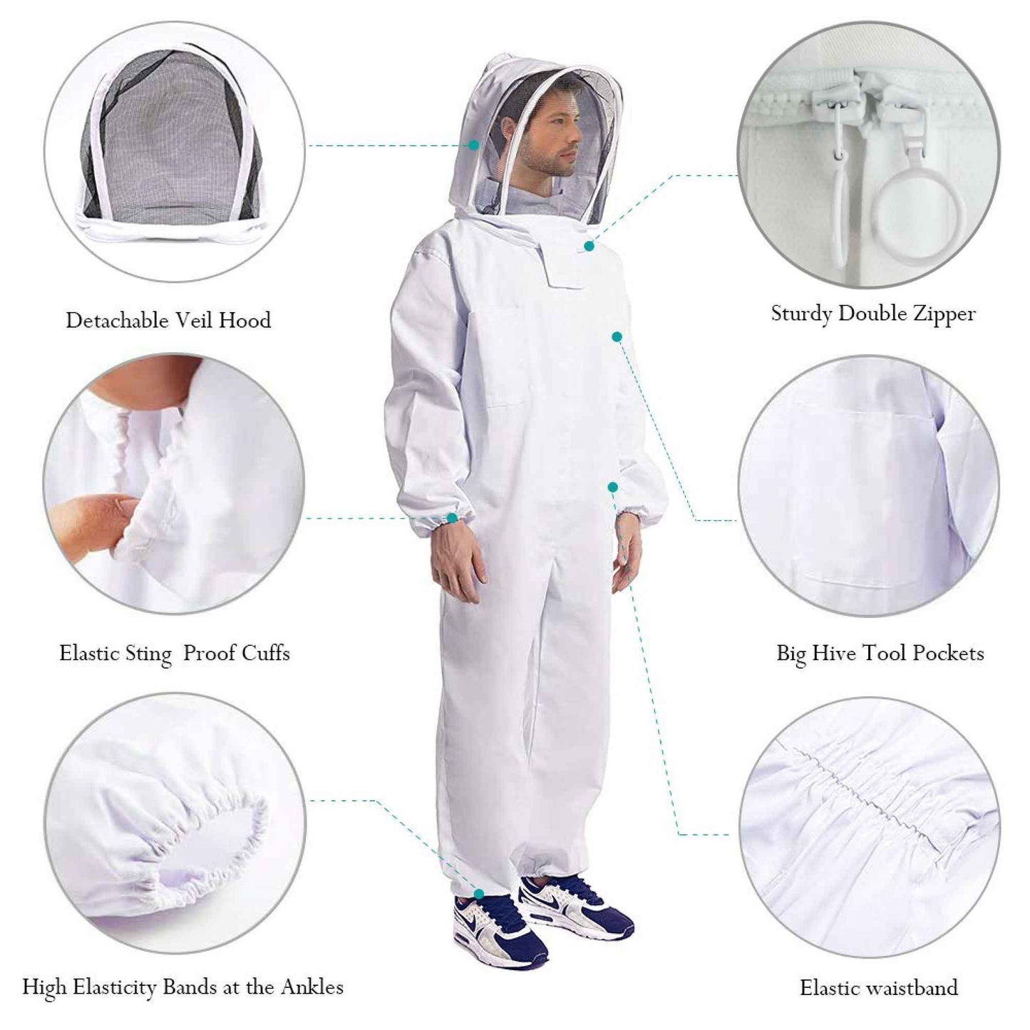 Beekeeping Suit Outfit Bee Hooded Cotton Ventilated Bee Keeping Protective Overalls