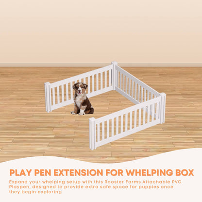 Rooster Farms 1.15m PVC Dog Play Pen Extension for Whelping Box 3 Side Enclosure