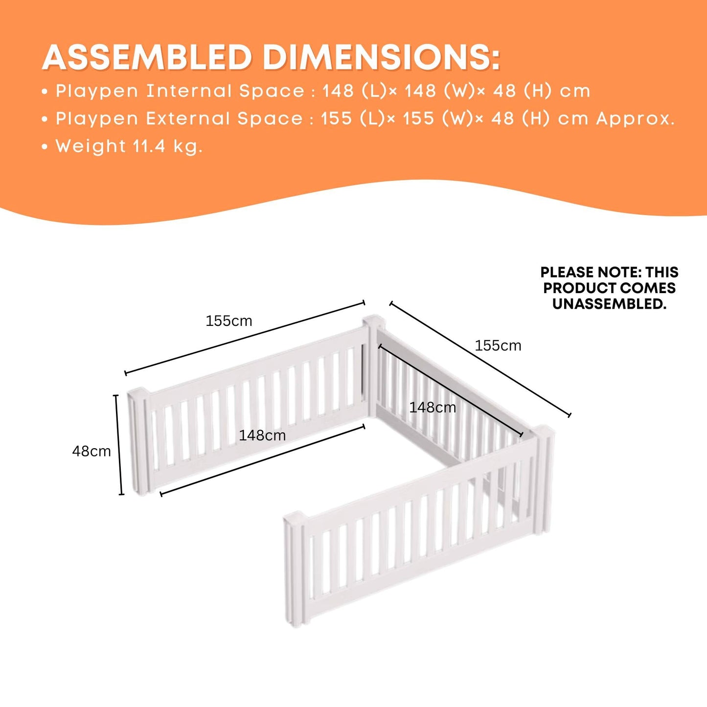 Rooster Farms 1.48m PVC Dog Play Pen Extension for Whelping Box 3 Side Enclosure