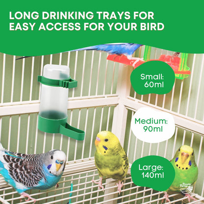 Rooster Farms Bird Cage Water Dispenser Drinker for Pet Parrot Budgie Aviary