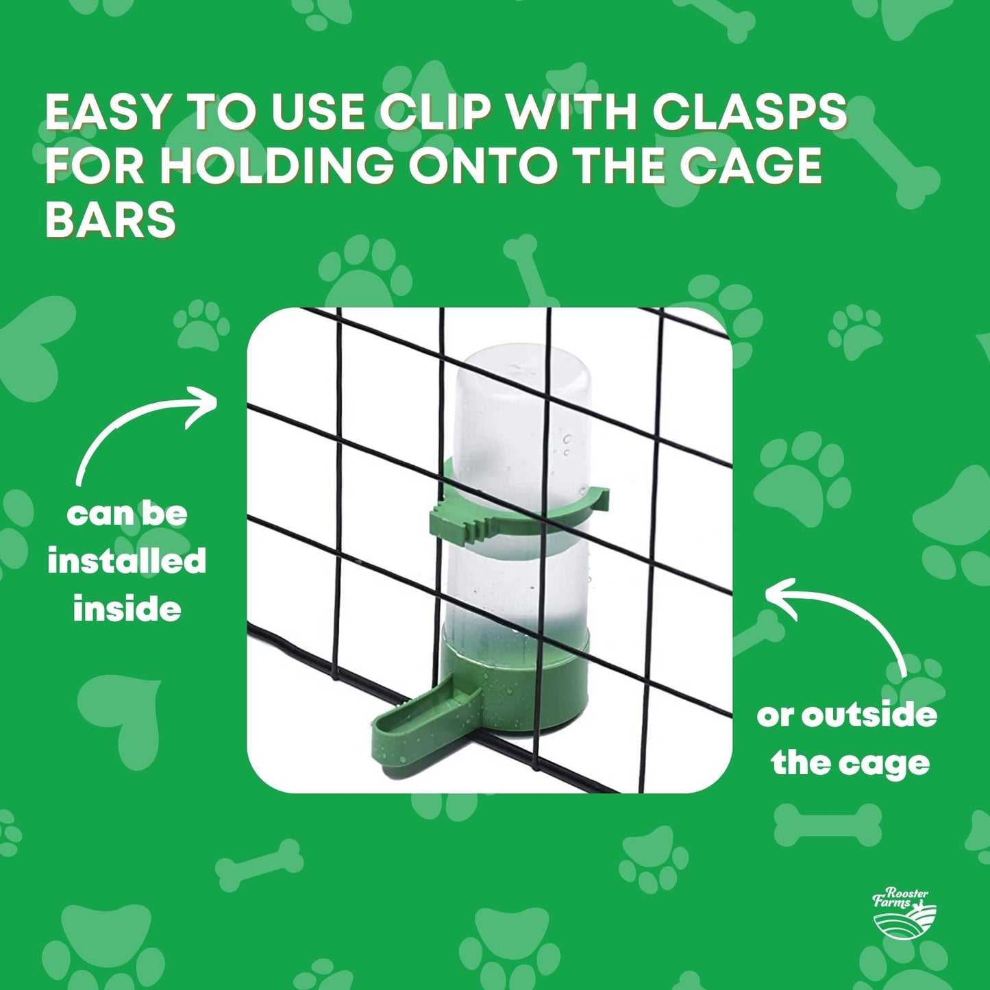Rooster Farms Bird Cage Water Dispenser Drinker for Pet Parrot Budgie Aviary