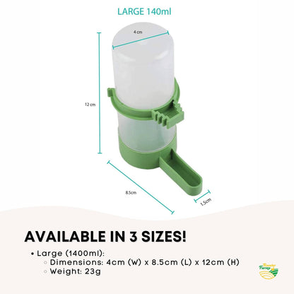 Rooster Farms Bird Cage Water Dispenser Drinker for Pet Parrot Budgie Aviary