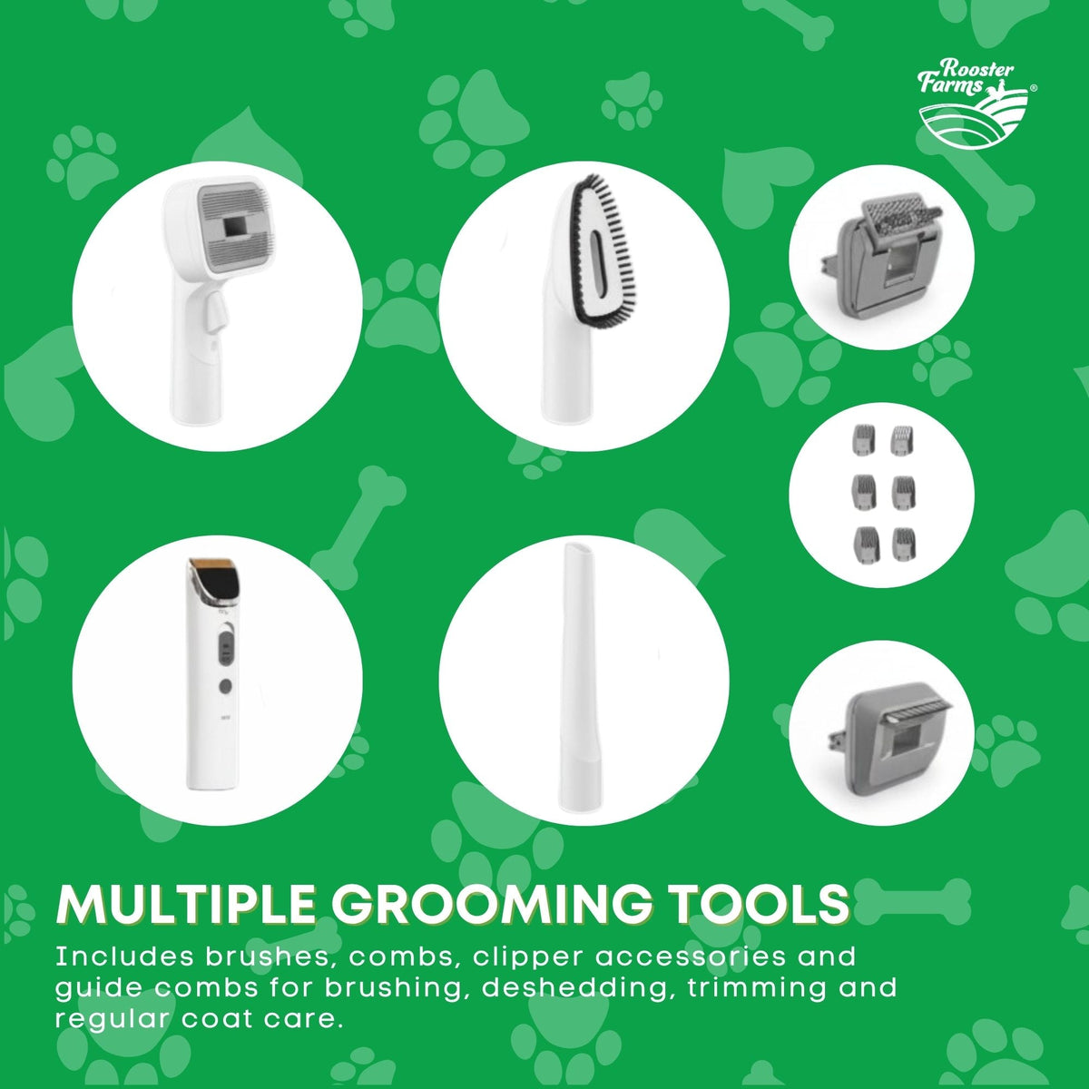 Rooster Farms Dog Grooming Vacuum 7 in 1 Pet Hair Clippers Brush Kit 2.5L