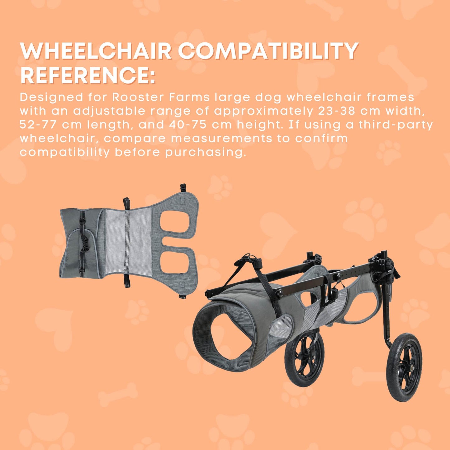Rooster Farms Replacement Harness for Dog Wheelchair - Large Dogs Up to 45Kg