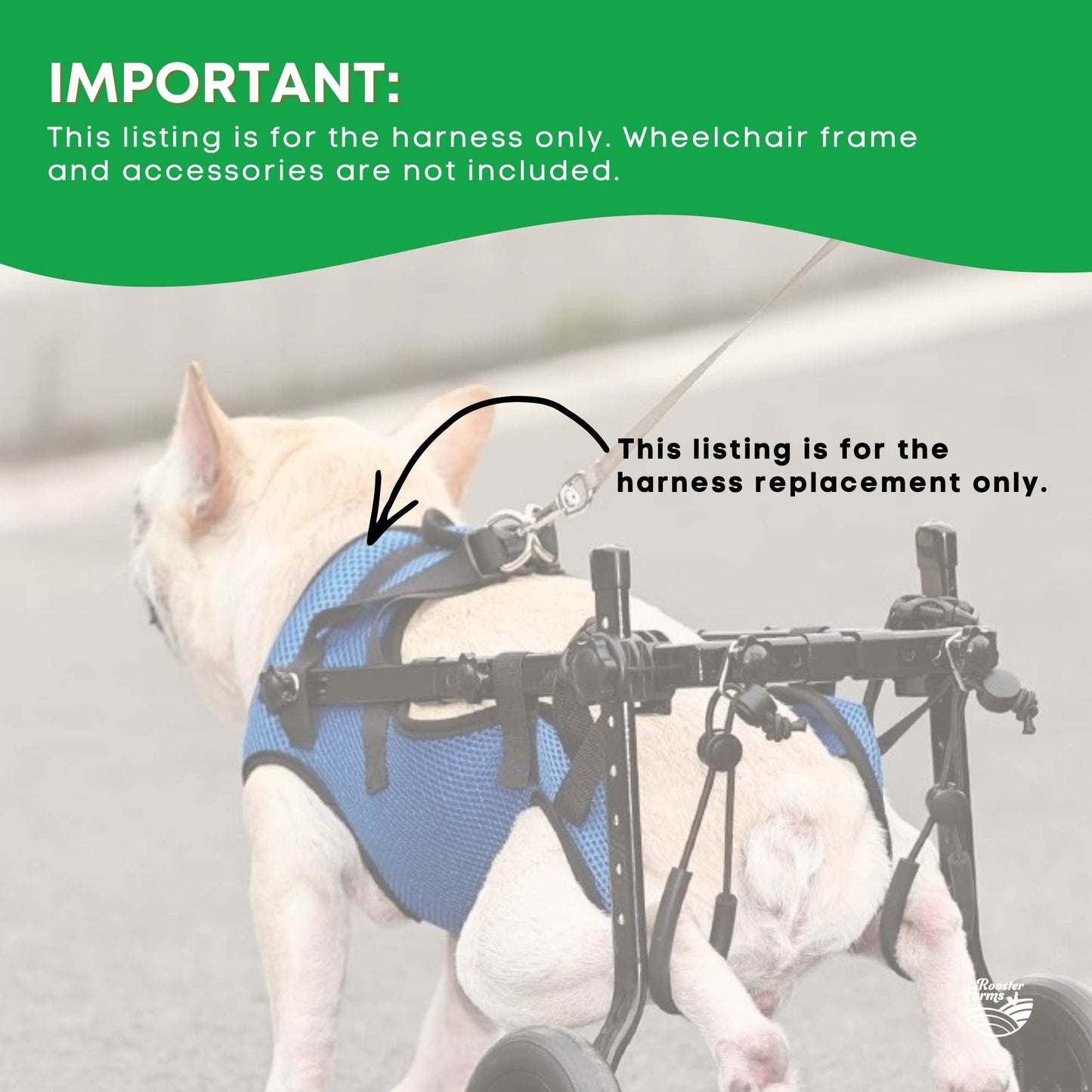 Rooster Farms Replacement Harness for Dog Wheelchair - Little Dogs Up to 10Kg