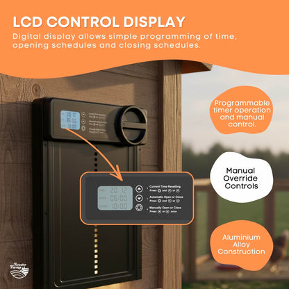 Rooster Farms Automatic Chicken Coop Door - Battery Timer Anti Pinch Safety