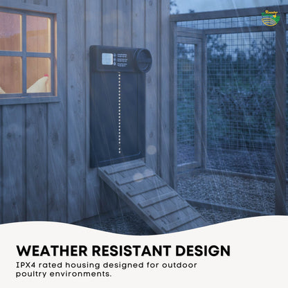 Rooster Farms Automatic Chicken Coop Door - Battery Timer Anti Pinch Safety