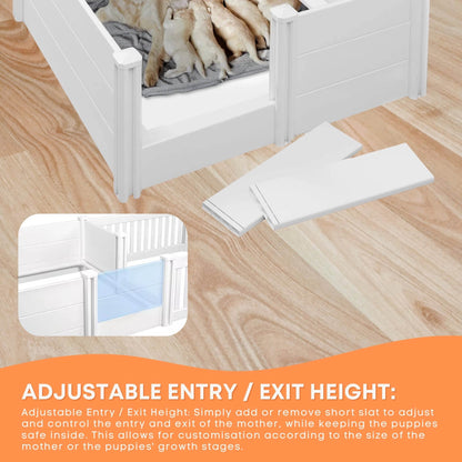 Rooster Farms 2.3m x 1.15m PVC Dog Whelping Box + Playpen Kit - Anti-Crush Rail